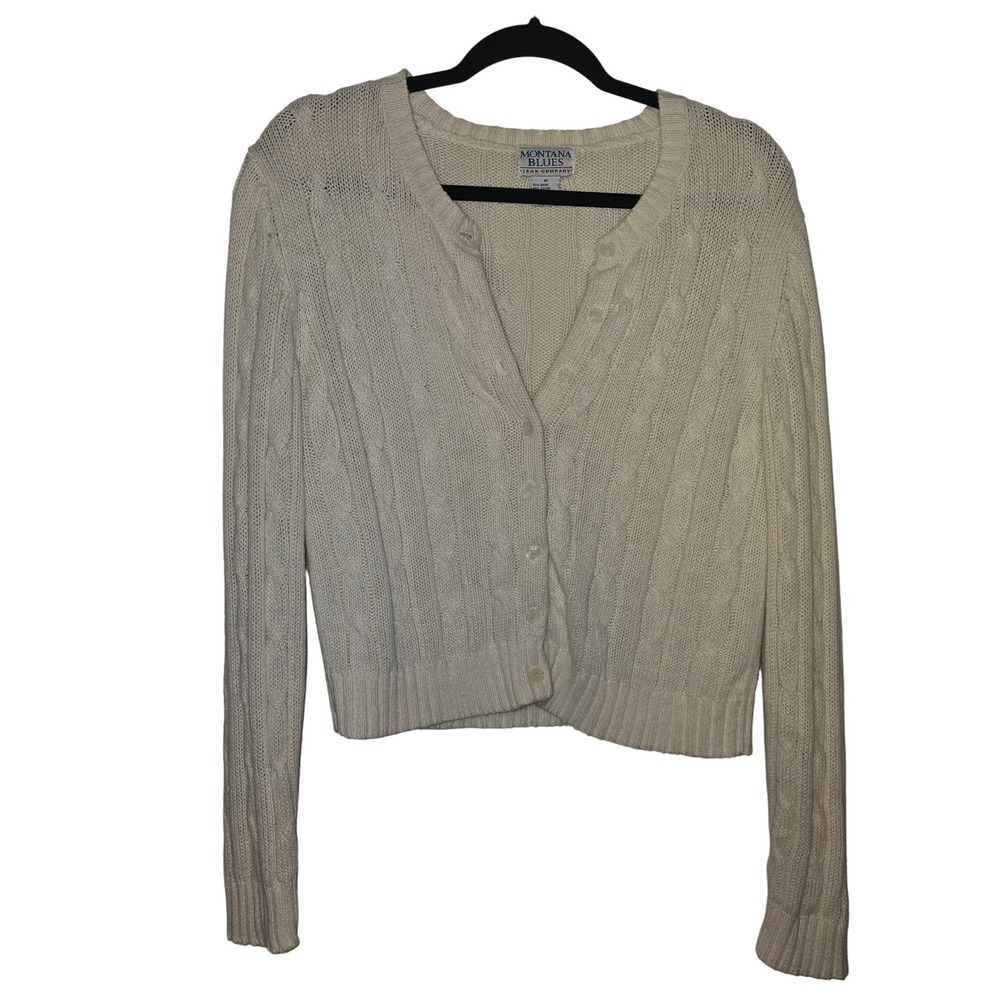 Montana Blues Cable Knit Cardigan M Ivory Ramie Cotton Light Academia Core